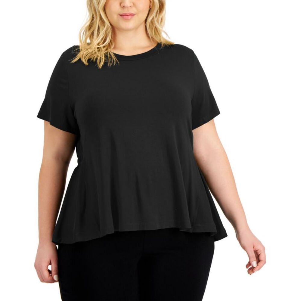 Alfani Plus Size Solid Elastic Back Mixed Media Top